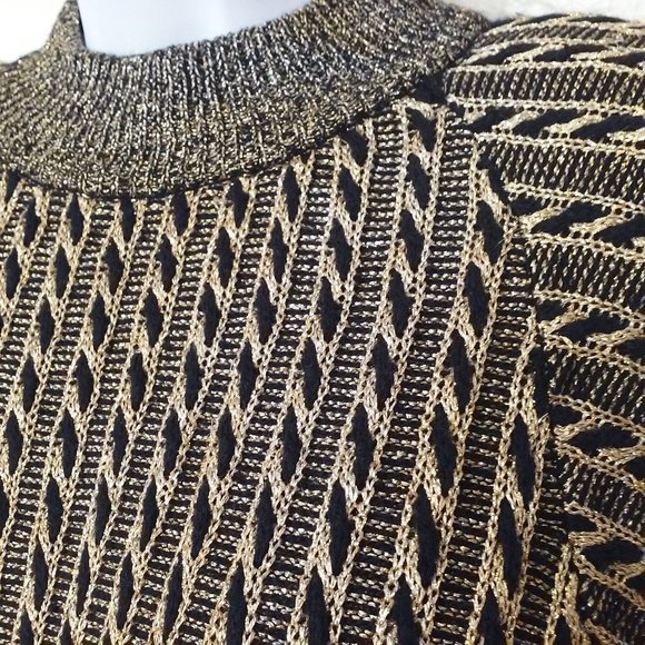 Vintage 80s Jeanne Pierre Metallic Cable Knit Sweater -M Wool/Angora Gold Black - Picture 5 of 10